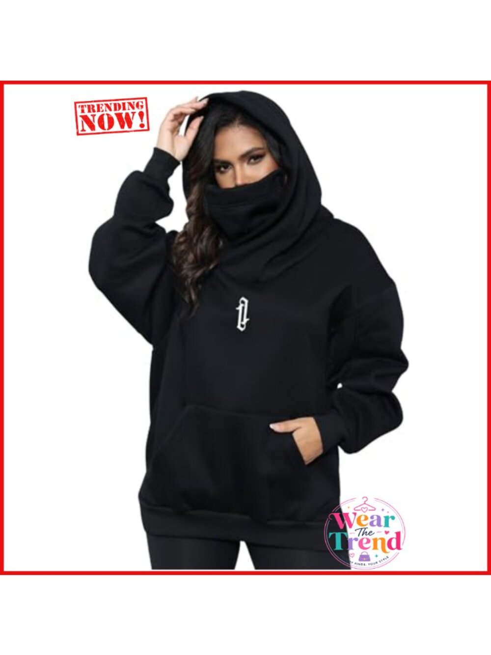 Oversized Fleece Hoodie with Face Mask, Cotton Blend, Unisex, Loose Fit,